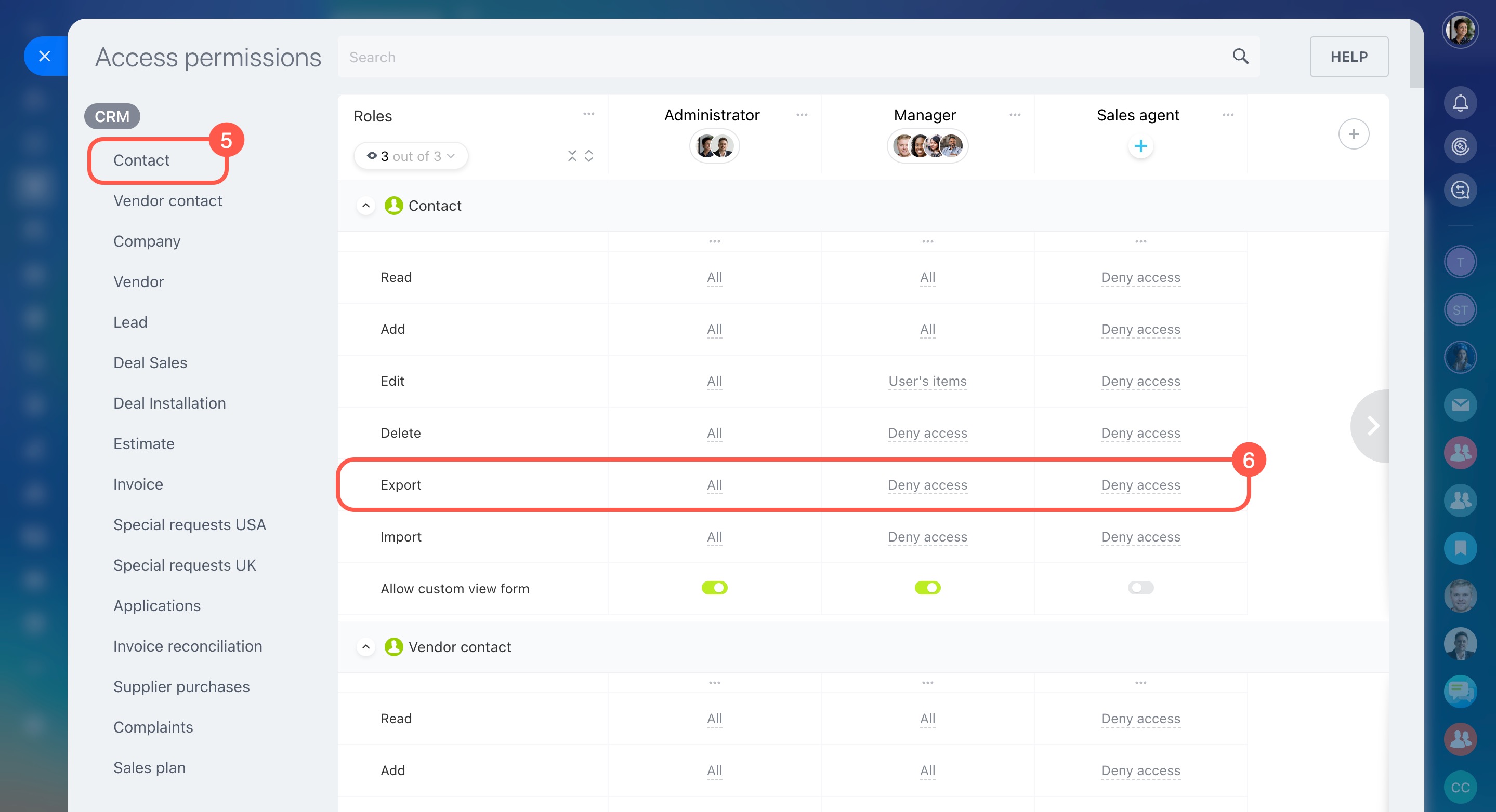 Export permissions Export permissions