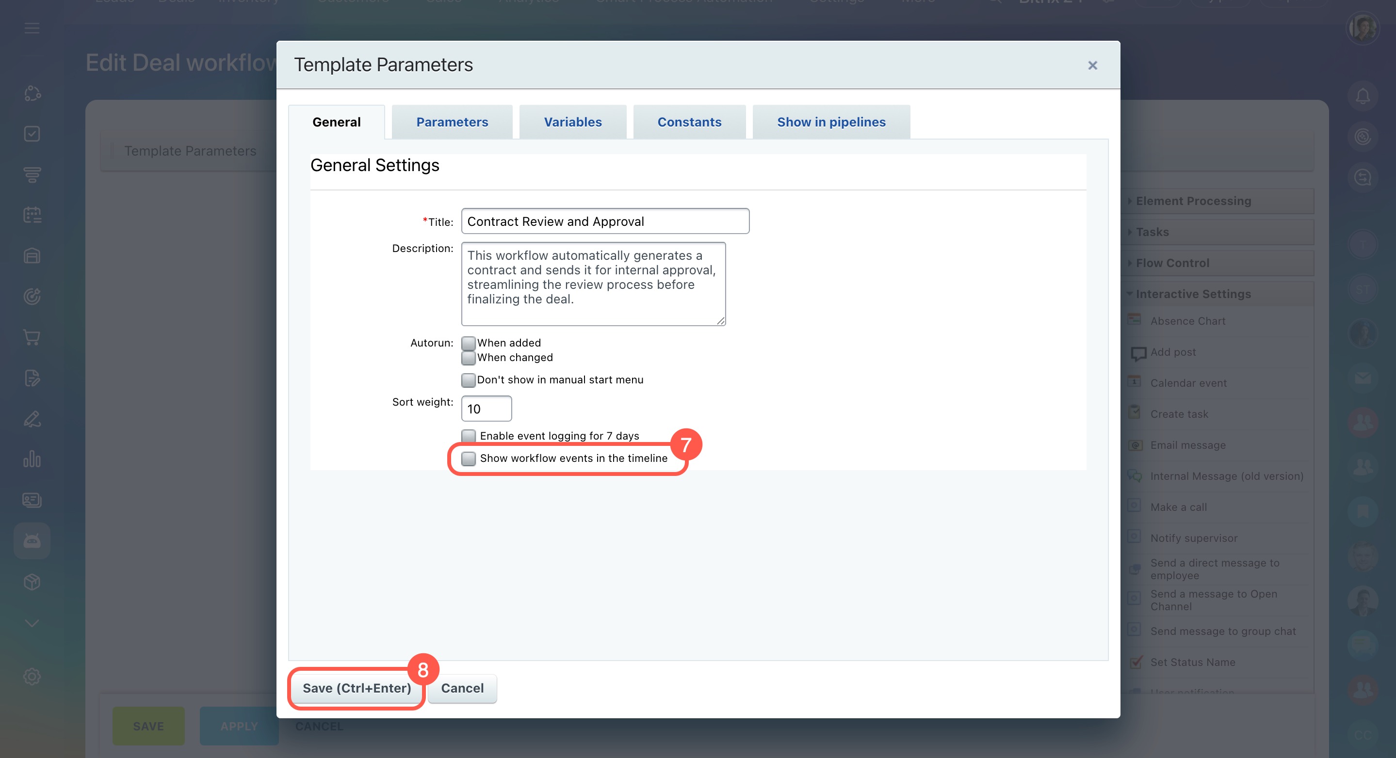 Show workflow events in the timeline Show workflow events in the timeline