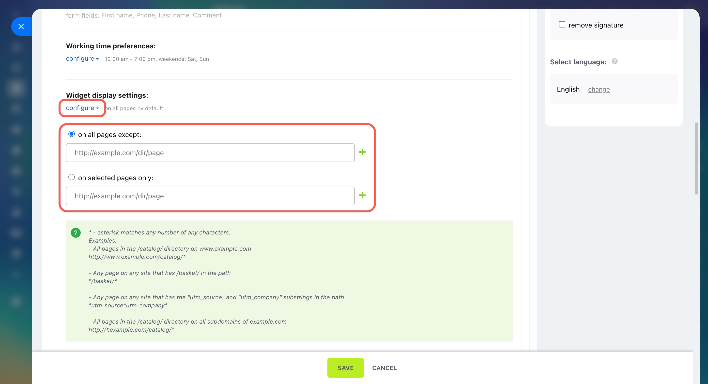 Display settings