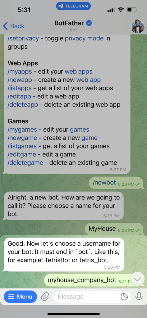 Get Access Token To Connect Telegram Bot