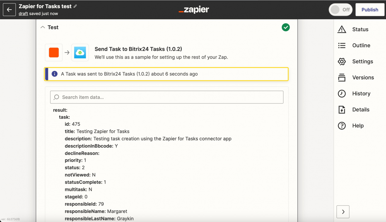 Zapier for Tasks. Successful task creation.jpeg