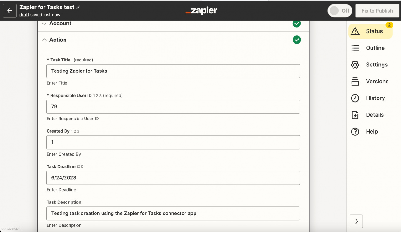 Zapier for Tasks. Action fields.jpeg