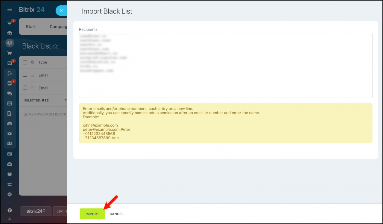 Import Black list