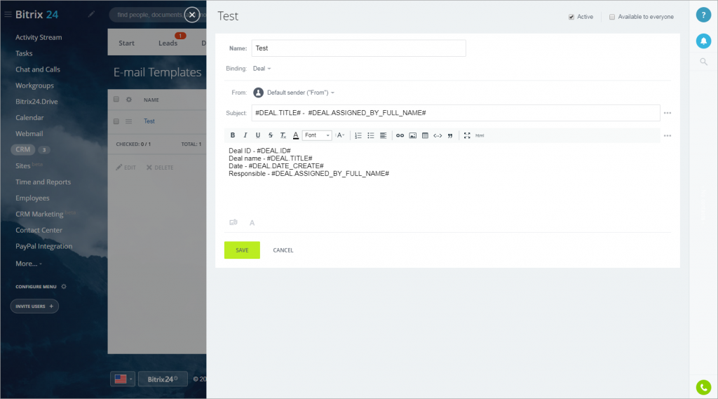 Email templates in Bitrix24.CRM