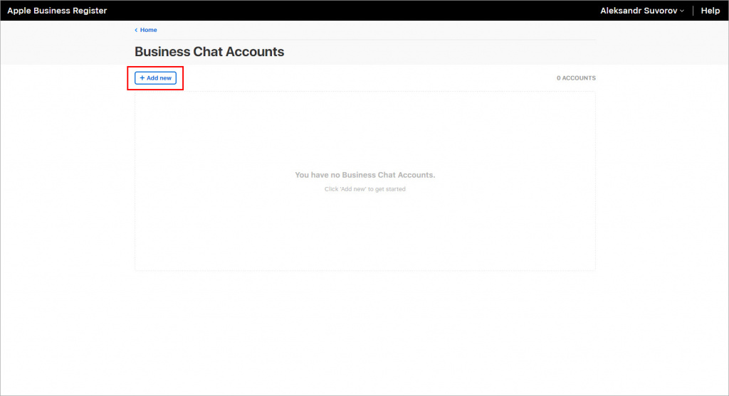Add new Business Chat Account