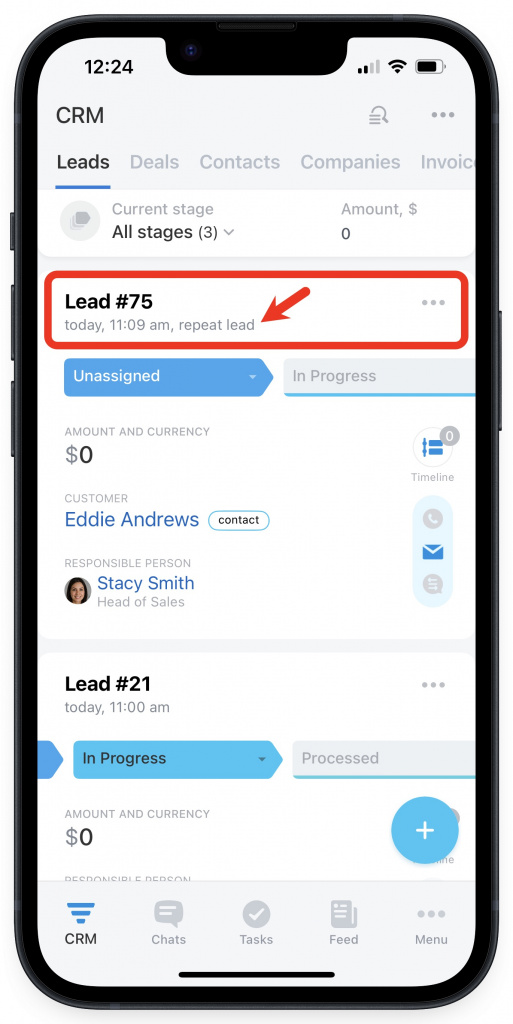 Repeat lead in Mobile app