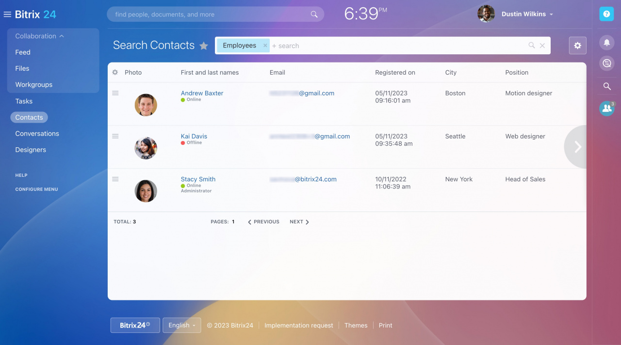 Extranet: Contacts