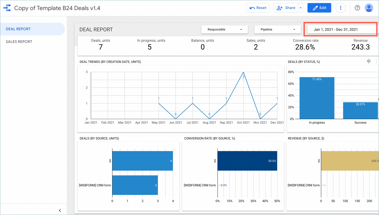 Filter deal report in Google Looker Studio