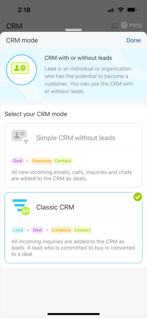 Select CRM mode