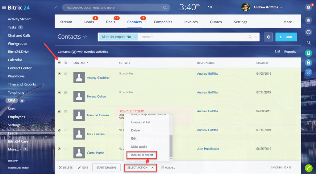 Export dữ liệu CRM 