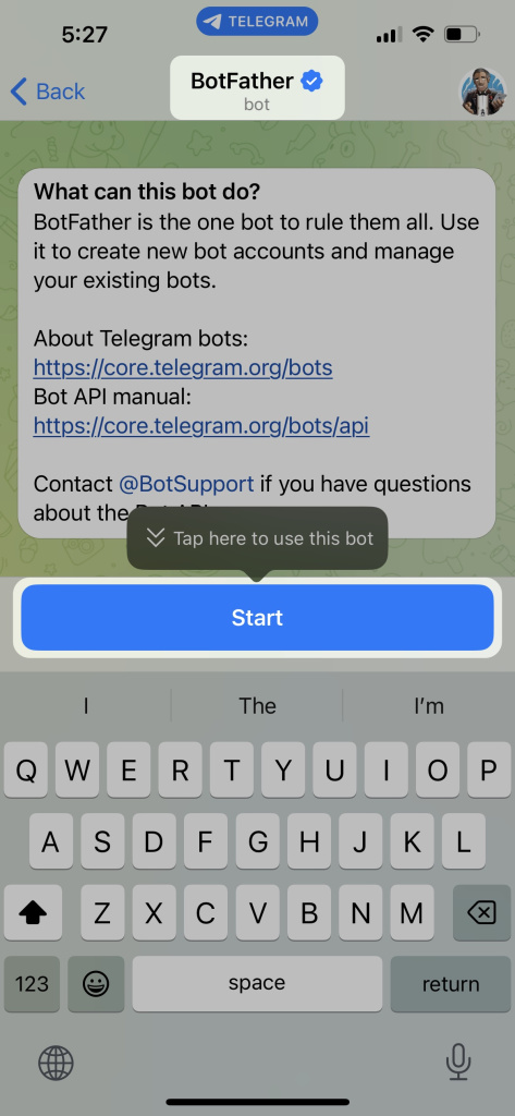 Get Access Token To Connect Telegram Bot