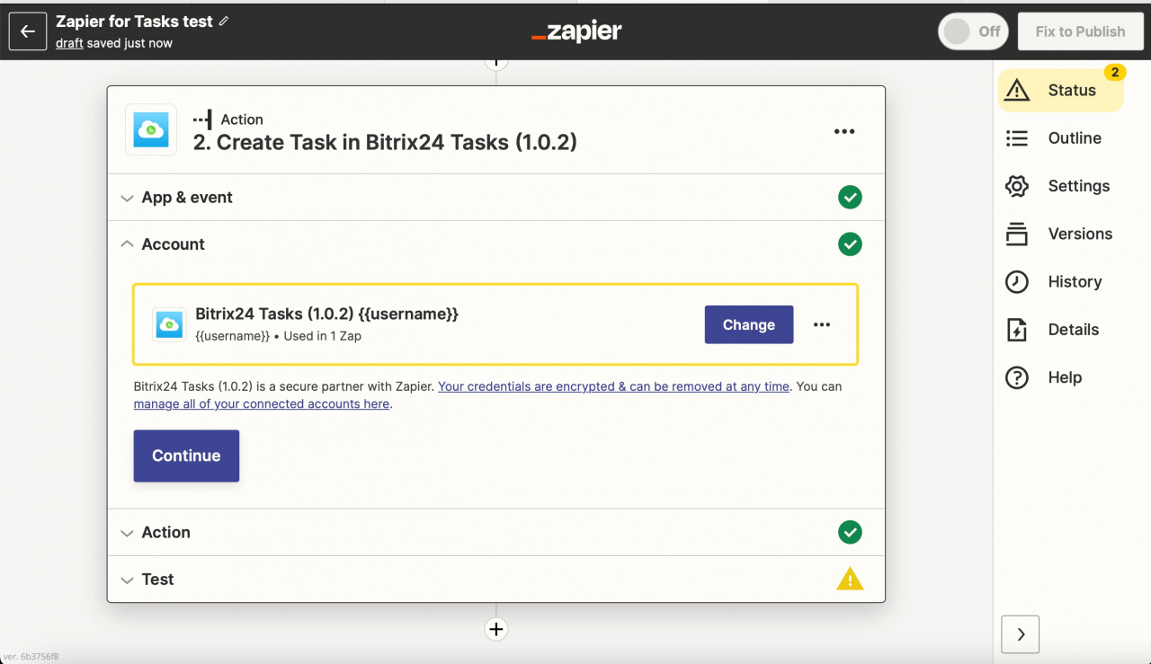 Zapier for Tasks. Connected account.jpeg