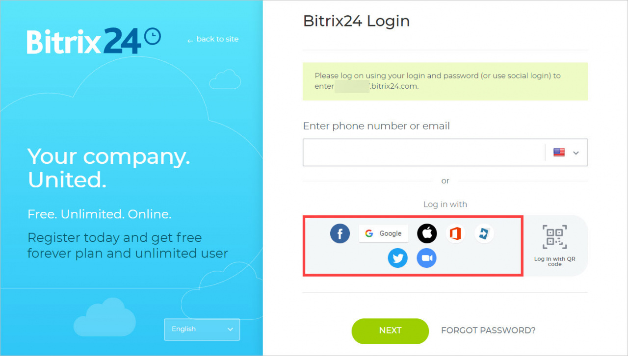 Log in to Bitrix24 on your computer using QR code