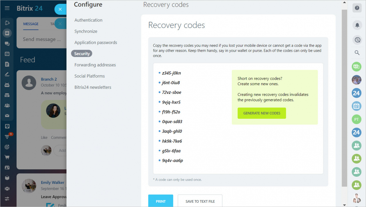 Recovery codes